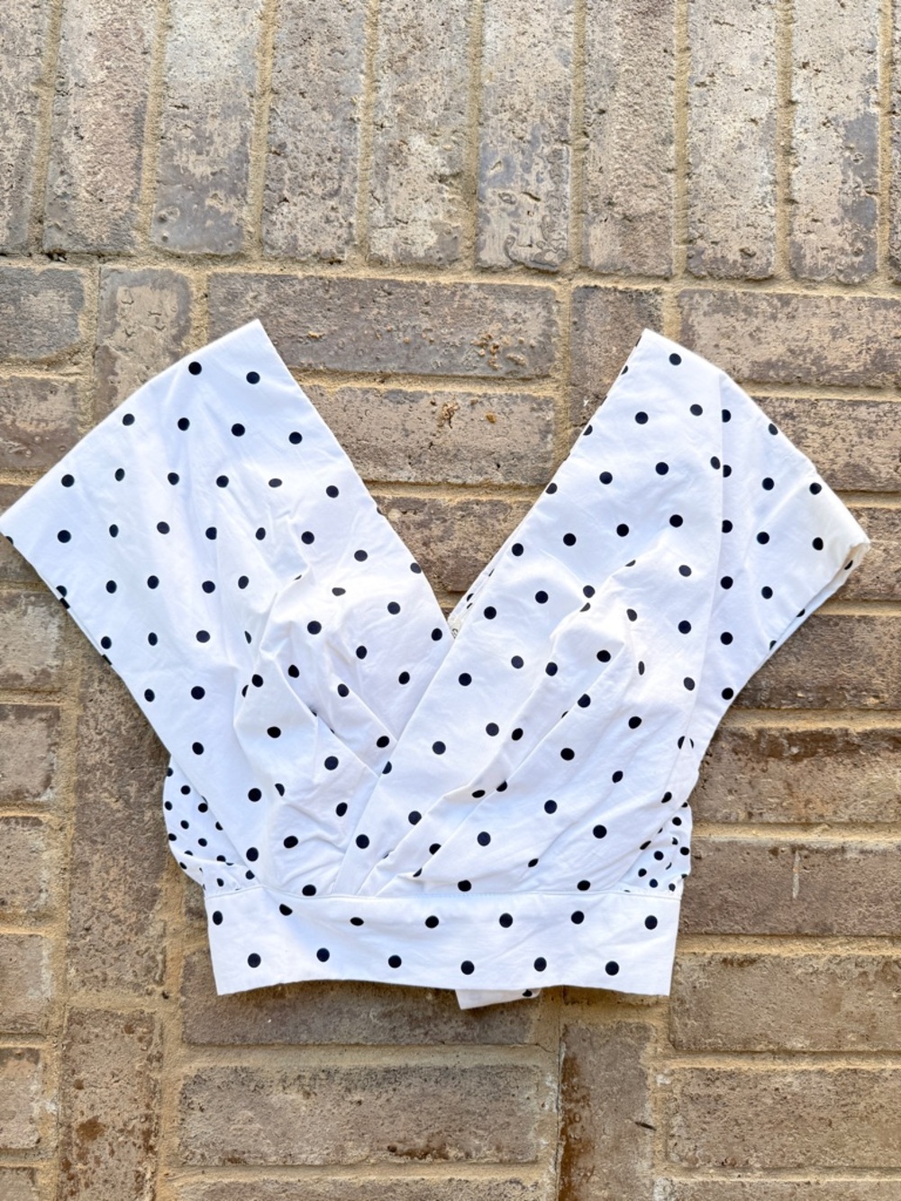 White Crop Top with Black Polka Dots and Wrap V-Neck